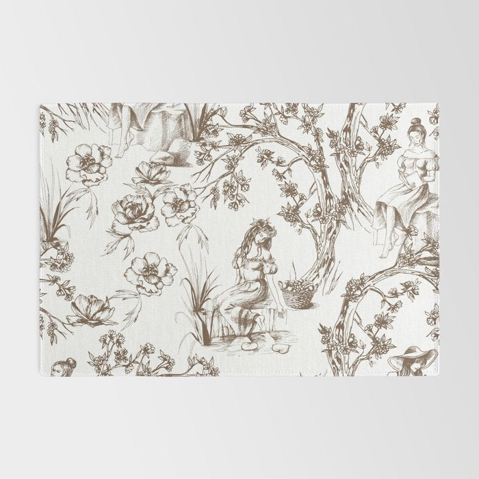 Toile de Jouy Contemporary French Boho Dark Brown & White Rug Gallery Image 2