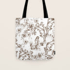 Toile de Jouy Contemporary French Boho Dark Brown & White Tote Bag Gallery Image 1