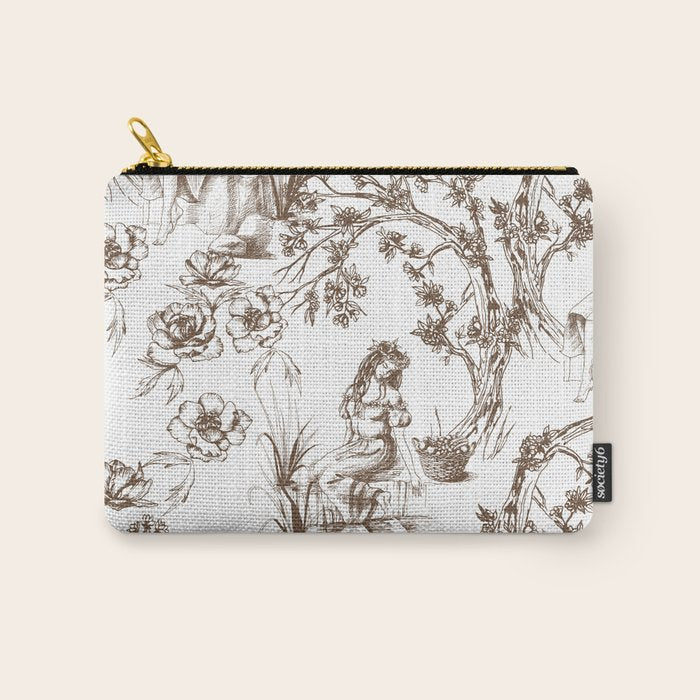 Toile de Jouy Contemporary French Boho Dark Brown & White Carry All Pouch Gallery Image 1
