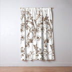 Toile de Jouy Contemporary French Boho Dark Brown & White Window Curtain Gallery Image 3