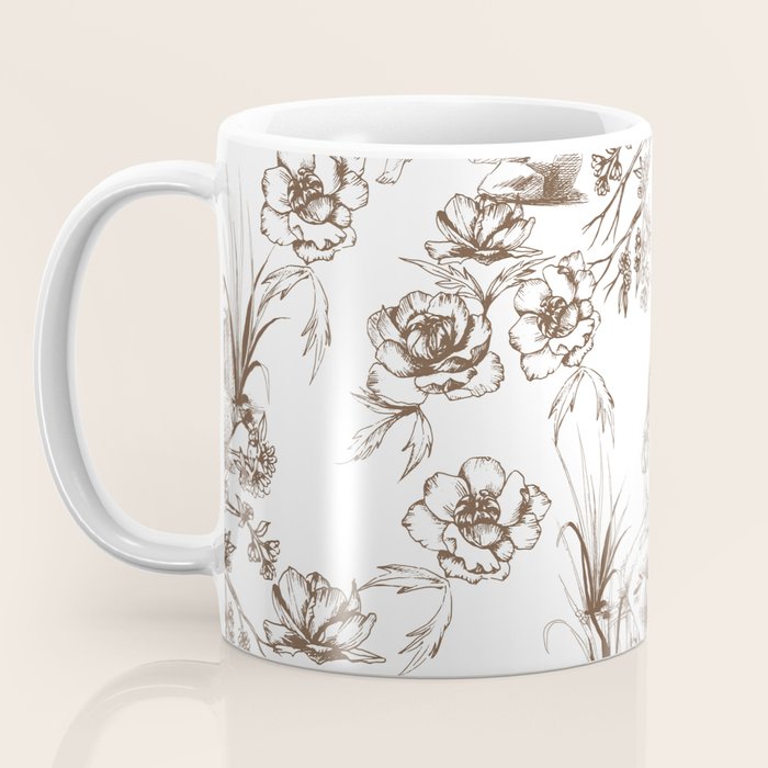 Toile de Jouy Contemporary French Boho Dark Brown & White Coffee Mug Gallery Image 3