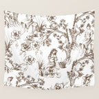 Toile de Jouy Contemporary French Boho Dark Brown & White Wall Tapestry Gallery Image 4