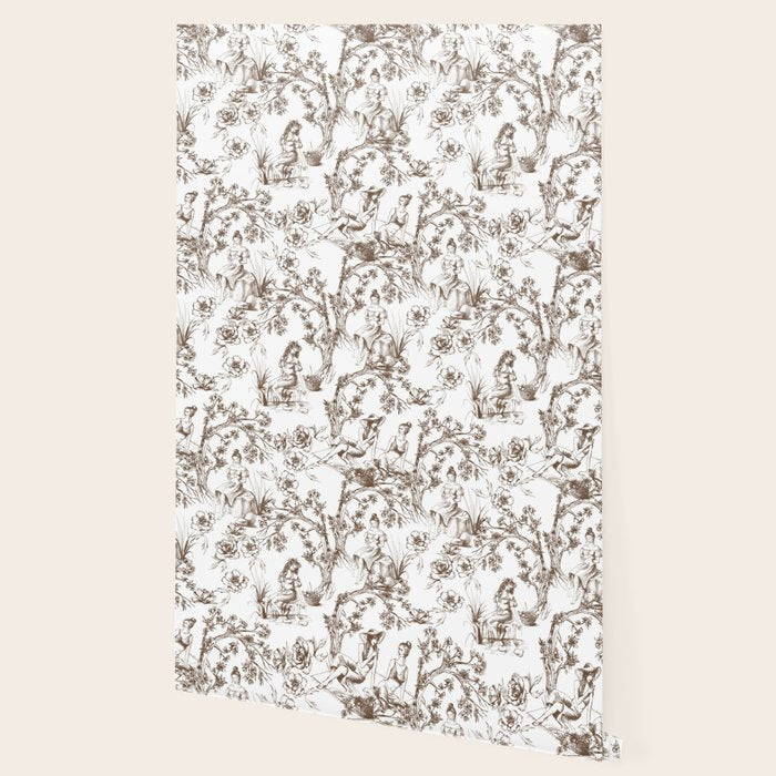 Toile de Jouy Contemporary French Boho Dark Brown & White Wallpaper Gallery Image 2