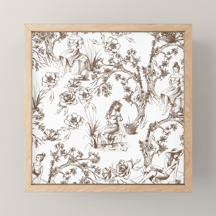 Toile de Jouy Contemporary French Boho Dark Brown & White Mini Art Print Gallery Image 1