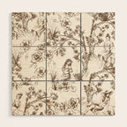 Toile de Jouy Contemporary French Boho Dark Brown & White Wood Wall Art Gallery Image 1