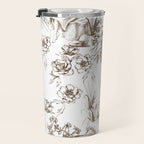 Toile de Jouy Contemporary French Boho Dark Brown & White Travel Mug Gallery Image 3
