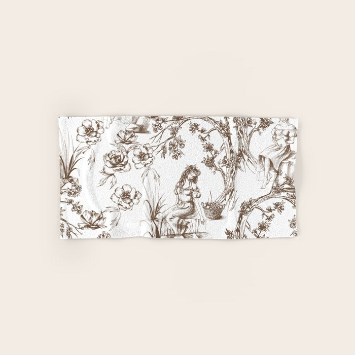 Toile de Jouy Contemporary French Boho Dark Brown & White Bath Towel Gallery Image 1