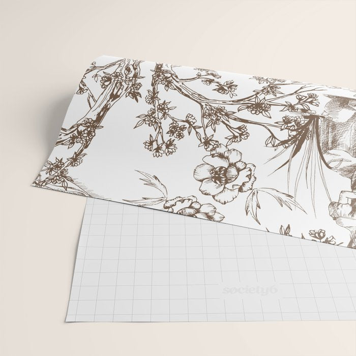 Toile de Jouy Contemporary French Boho Dark Brown & White Wrapping Paper Gallery Image 2
