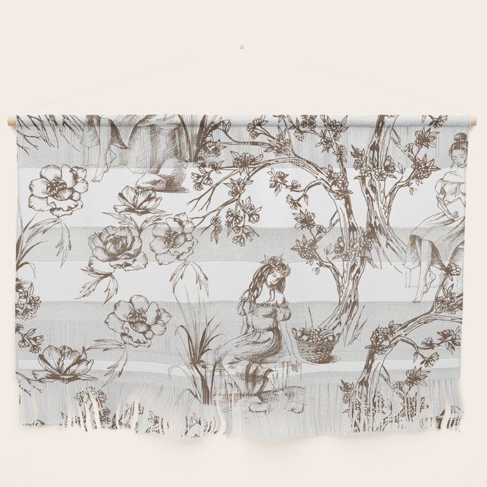 Toile de Jouy Contemporary French Boho Dark Brown & White Wall Hanging Gallery Image 1