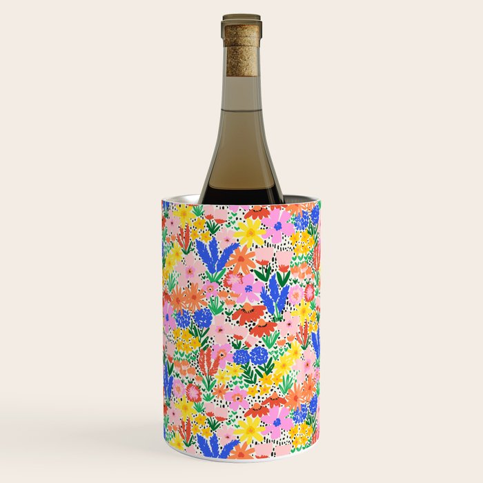 Colorful Summer Flower Meadow Happy Hand Drawn Wildflowers Wine Chiller Gallery Image 1