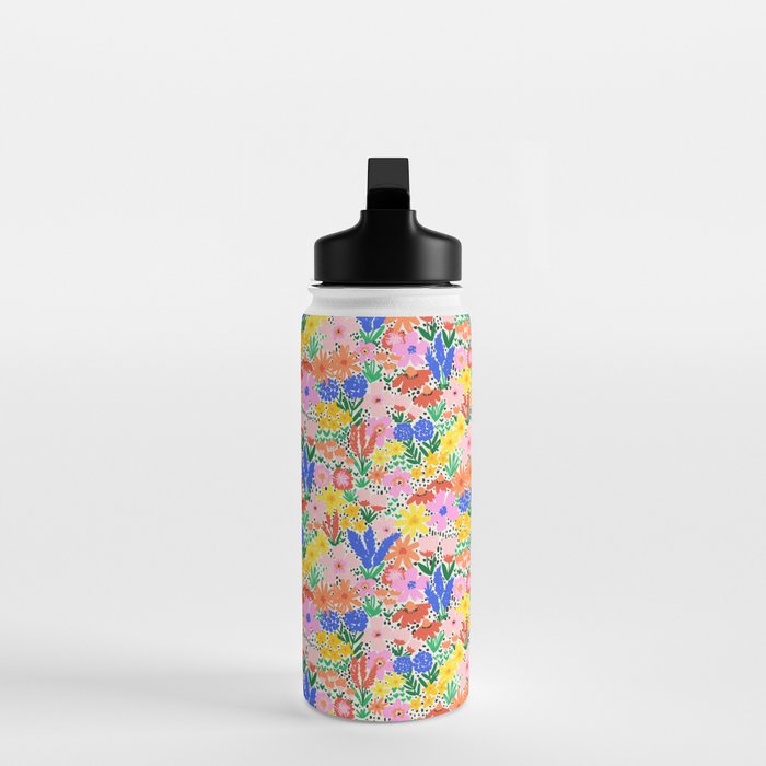 Colorful Summer Flower Meadow Happy Hand Drawn Wildflowers Water Bottle Gallery Image 3