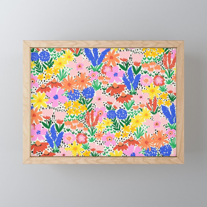 Colorful Summer Flower Meadow Happy Hand Drawn Wildflowers Mini Art Print Gallery Image 1