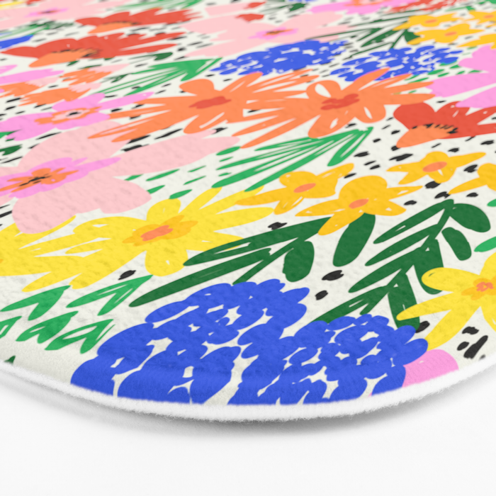 Colorful Summer Flower Meadow Happy Hand Drawn Wildflowers Bath Mat Gallery Image 3