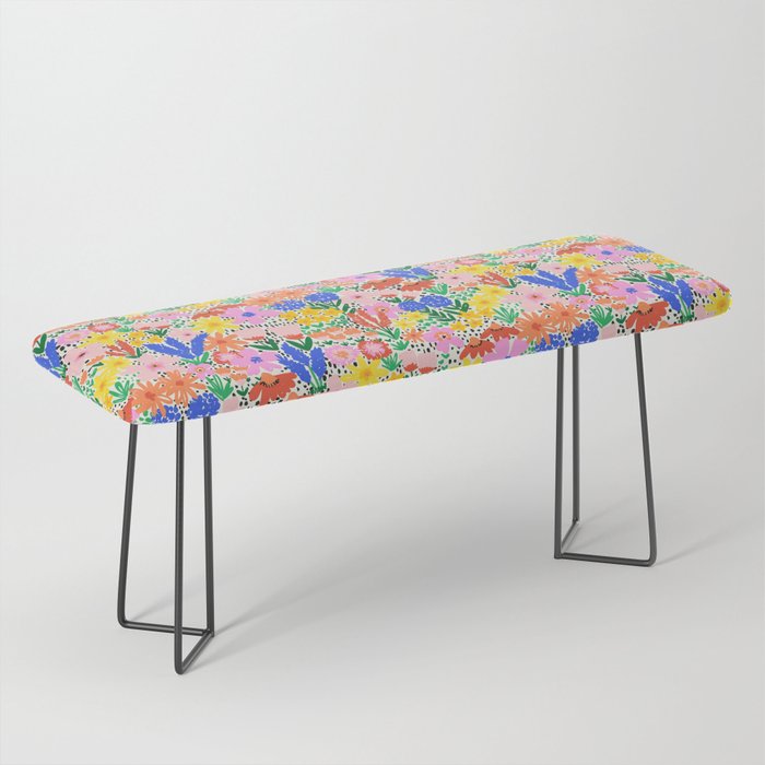 Colorful Summer Flower Meadow Happy Hand Drawn Wildflowers Bench Gallery Image 1