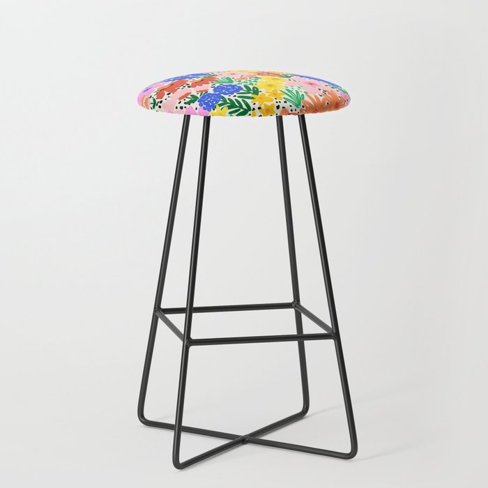 Colorful Summer Flower Meadow Happy Hand Drawn Wildflowers Stool Gallery Image 1