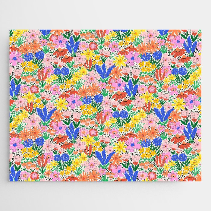 Colorful Summer Flower Meadow Happy Hand Drawn Wildflowers Jigsaw Puzzle Gallery Image 1