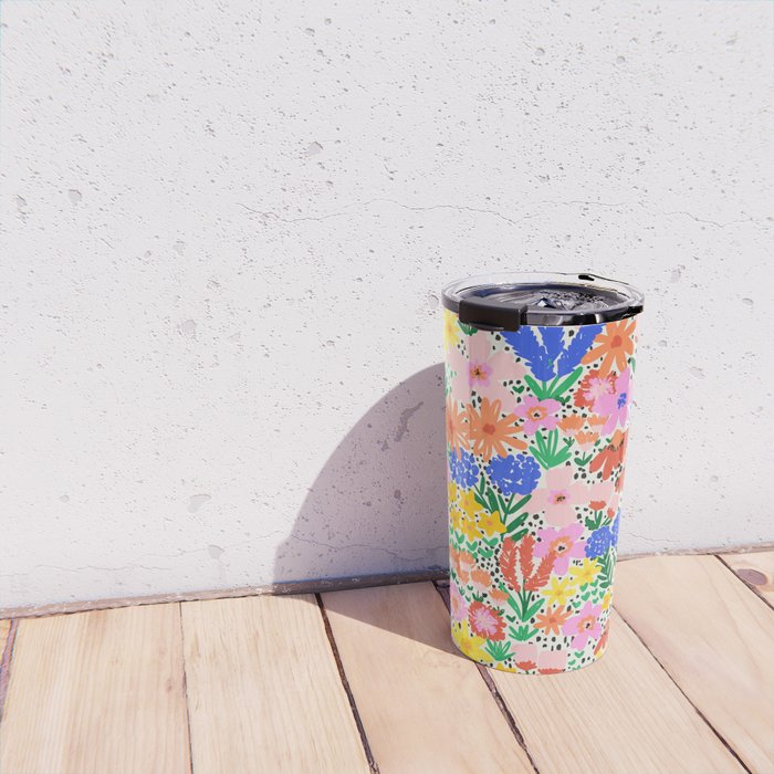 Colorful Summer Flower Meadow Happy Hand Drawn Wildflowers Travel Mug Gallery Image 4