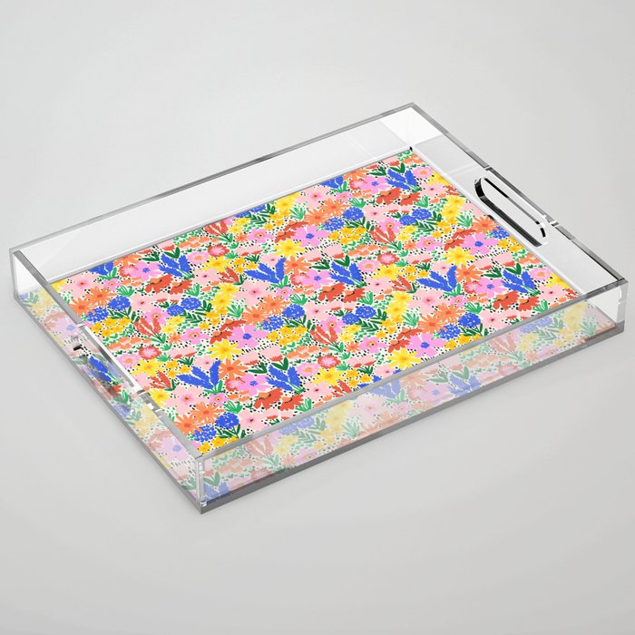 Colorful Summer Flower Meadow Happy Hand Drawn Wildflowers Acrylic Tray Gallery Image 1