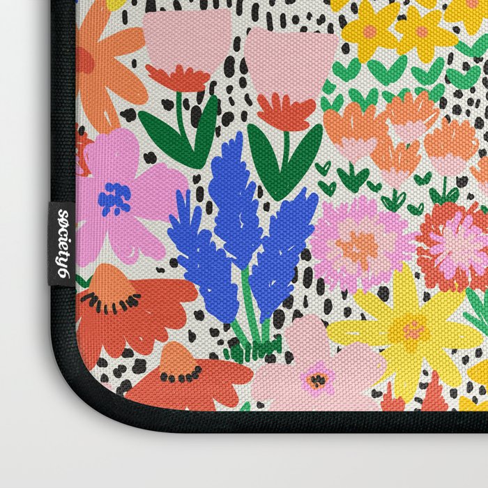 Colorful Summer Flower Meadow Happy Hand Drawn Wildflowers Laptop Sleeve Gallery Image 3