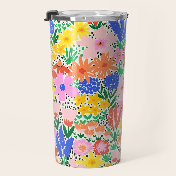 Colorful Summer Flower Meadow Happy Hand Drawn Wildflowers Travel Mug Gallery Image 3