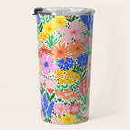 Colorful Summer Flower Meadow Happy Hand Drawn Wildflowers Travel Mug Gallery Image 3