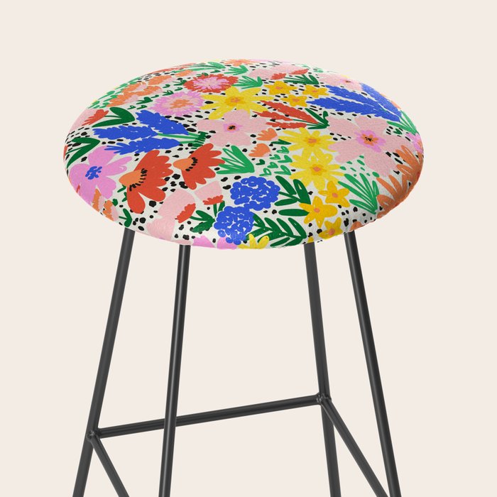 Colorful Summer Flower Meadow Happy Hand Drawn Wildflowers Stool Gallery Image 2