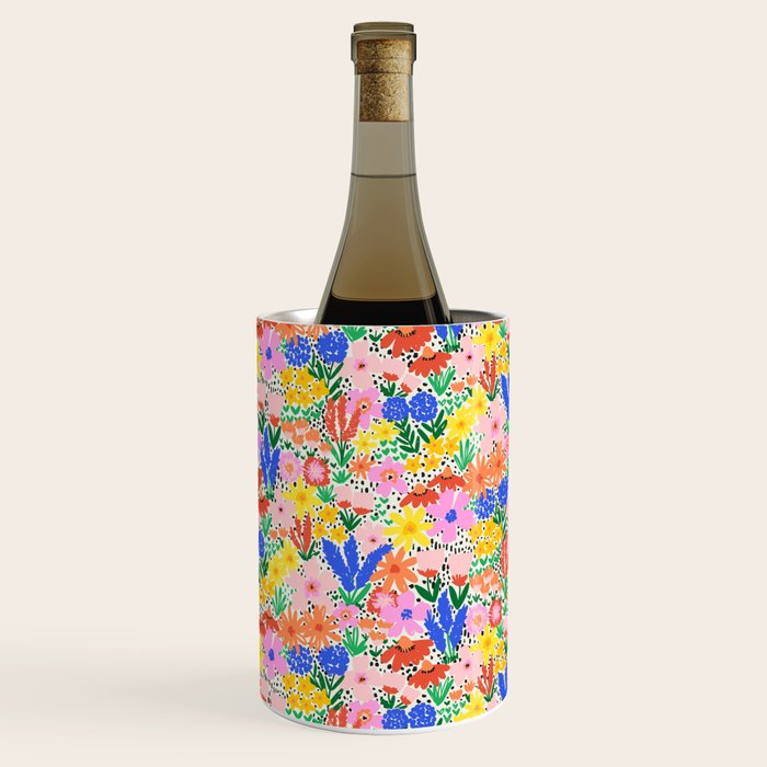 Colorful Summer Flower Meadow Happy Hand Drawn Wildflowers Wine Chiller Gallery Image 3