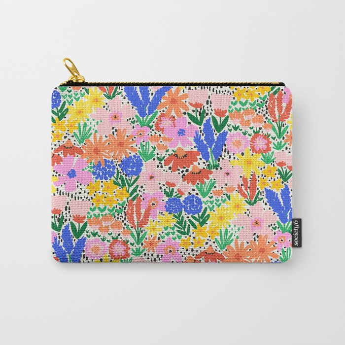 Colorful Summer Flower Meadow Happy Hand Drawn Wildflowers Carry All Pouch Gallery Image 1