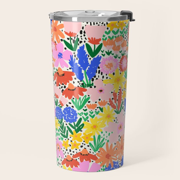 Colorful Summer Flower Meadow Happy Hand Drawn Wildflowers Travel Mug Gallery Image 2