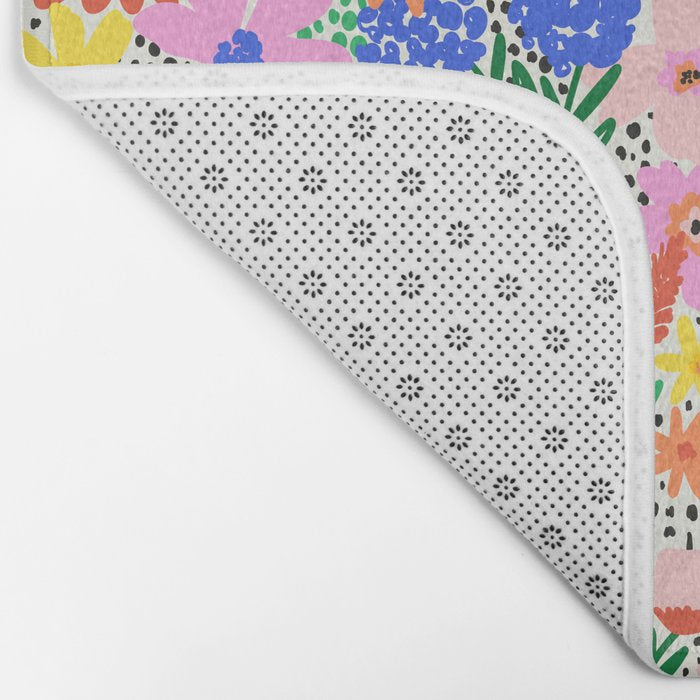 Colorful Summer Flower Meadow Happy Hand Drawn Wildflowers Bath Mat Gallery Image 2