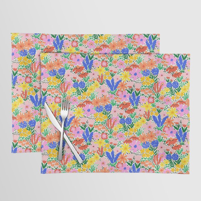 Colorful Summer Flower Meadow Happy Hand Drawn Wildflowers Placemat Gallery Image 1