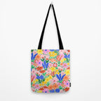 Colorful Summer Flower Meadow Happy Hand Drawn Wildflowers Tote Bag Gallery Image 2