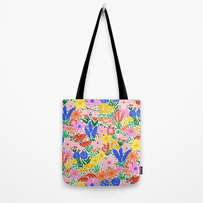 Colorful Summer Flower Meadow Happy Hand Drawn Wildflowers Tote Bag Gallery Image 2