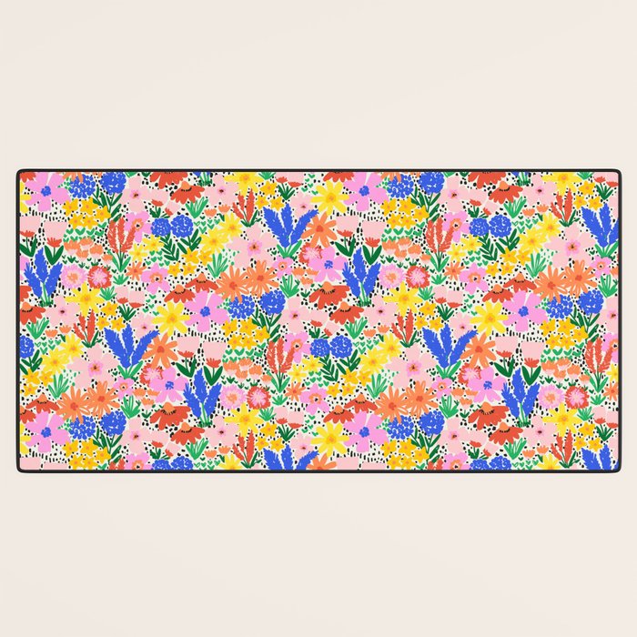 Colorful Summer Flower Meadow Happy Hand Drawn Wildflowers Desk Mat Gallery Image 3
