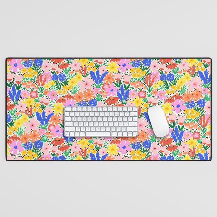 Colorful Summer Flower Meadow Happy Hand Drawn Wildflowers Desk Mat Gallery Image 1