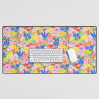 Colorful Summer Flower Meadow Happy Hand Drawn Wildflowers Desk Mat Gallery Image 1