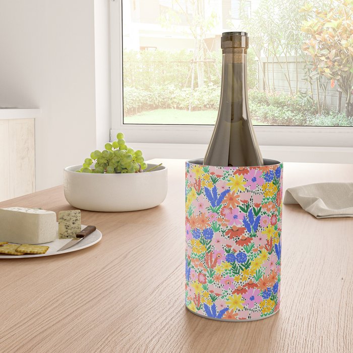 Colorful Summer Flower Meadow Happy Hand Drawn Wildflowers Wine Chiller Gallery Image 4