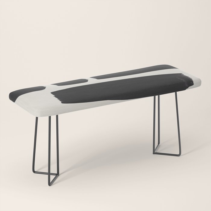 Mid Century Modern Minimalist Abstract Art Brush Strokes Black & White Ink Art Square Shapes Bench Gallery Image 1