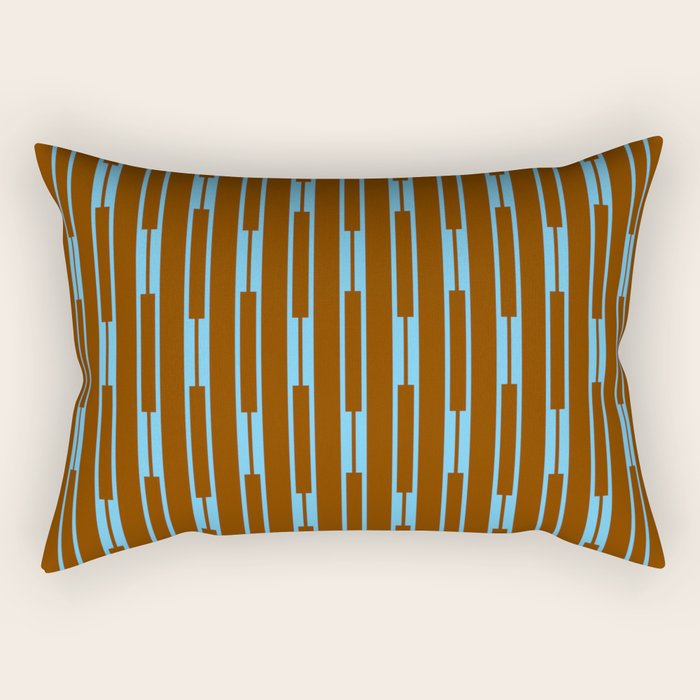 Geometric Minimalist Geo Chain Vertical Stripe Pattern in Sky Blue and Chestnut Brown Rectangular Pillow Gallery Image 2