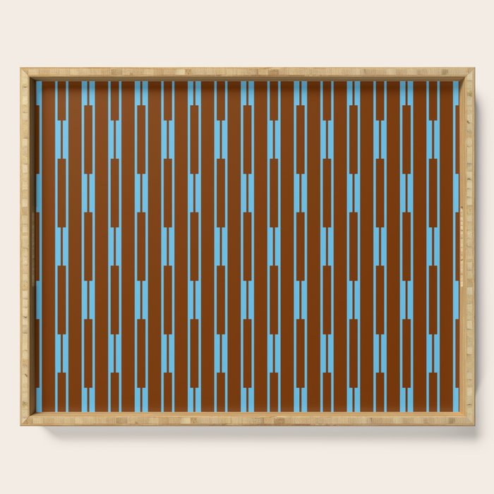 Geometric Minimalist Geo Chain Vertical Stripe Pattern in Sky Blue and Chestnut Brown Serving Tray Gallery Image 1