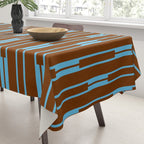 Geometric Minimalist Geo Chain Vertical Stripe Pattern in Sky Blue and Chestnut Brown Tablecloth Gallery Image 3