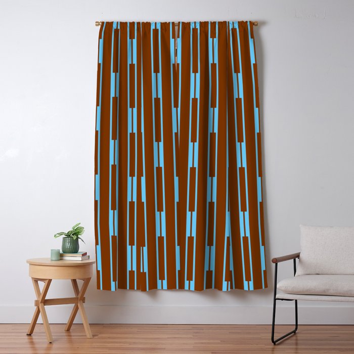 Geometric Minimalist Geo Chain Vertical Stripe Pattern in Sky Blue and Chestnut Brown Window Curtain Gallery Image 1