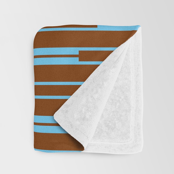 Geometric Minimalist Geo Chain Vertical Stripe Pattern in Sky Blue and Chestnut Brown Throw Blanket Gallery Image 3