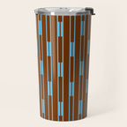 Geometric Minimalist Geo Chain Vertical Stripe Pattern in Sky Blue and Chestnut Brown Travel Mug Gallery Image 2