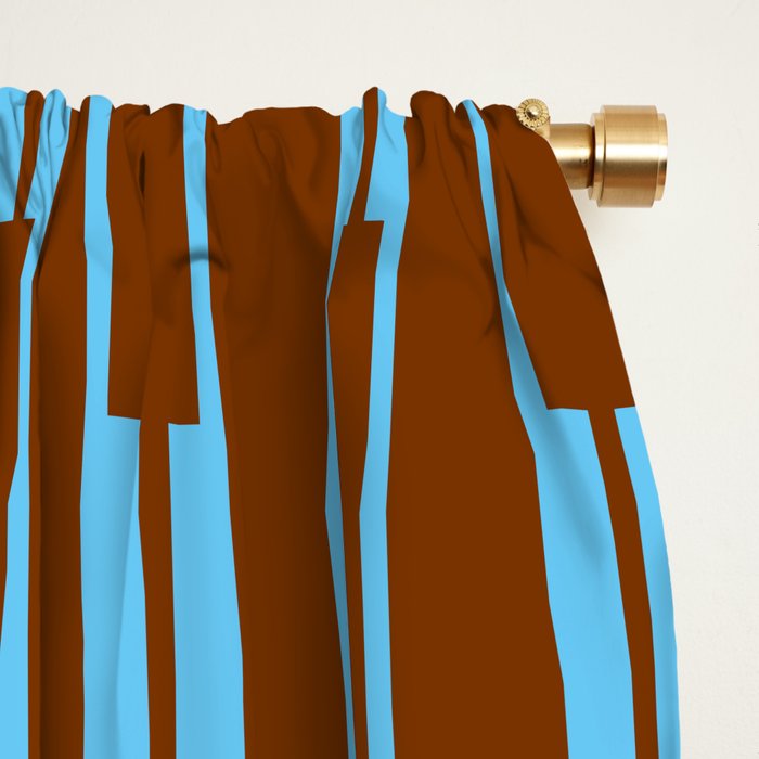 Geometric Minimalist Geo Chain Vertical Stripe Pattern in Sky Blue and Chestnut Brown Window Curtain Gallery Image 2