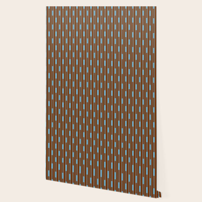 Geometric Minimalist Geo Chain Vertical Stripe Pattern in Sky Blue and Chestnut Brown Wallpaper Gallery Image 2
