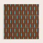 Geometric Minimalist Geo Chain Vertical Stripe Pattern in Sky Blue and Chestnut Brown Wood Wall Art Gallery Image 1