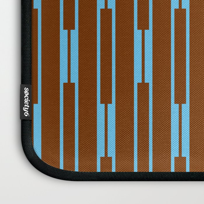 Geometric Minimalist Geo Chain Vertical Stripe Pattern in Sky Blue and Chestnut Brown Laptop Sleeve Gallery Image 3