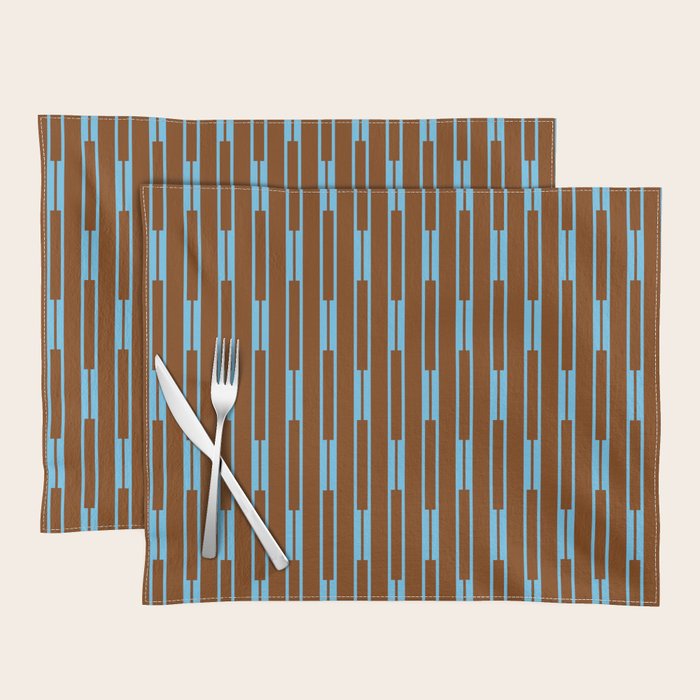 Geometric Minimalist Geo Chain Vertical Stripe Pattern in Sky Blue and Chestnut Brown Placemat Gallery Image 1