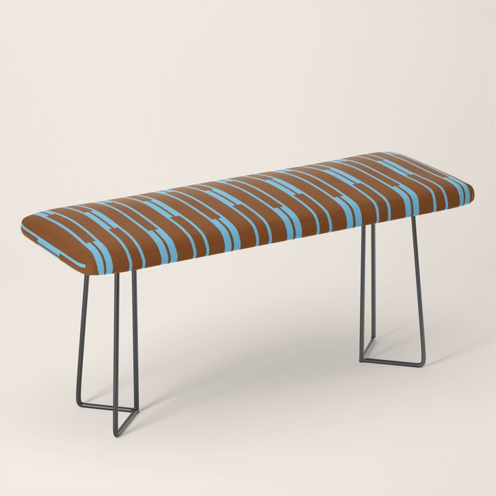 Geometric Minimalist Geo Chain Vertical Stripe Pattern in Sky Blue and Chestnut Brown Bench Gallery Image 1